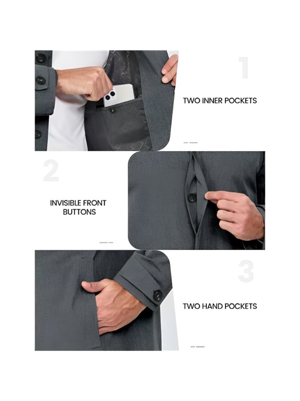 Men's Waterproof Mid-Length Trench Coat, Lightweight Rain Coat - Picture 5 of 7